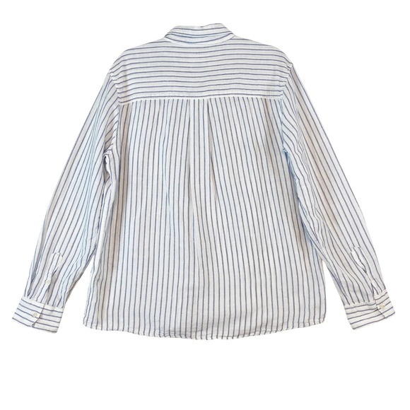 Zara Linen Cotton Blend Shirt Men's L White Striped Coastal Minimalist - Picture 2 of 5